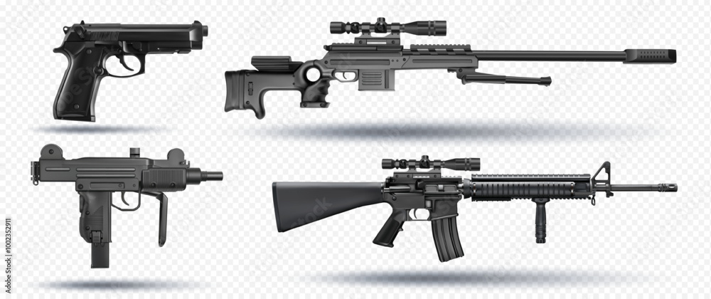 variety of firearms modern weapons realistic vector illustrations set variety of firearms modern weapons realistic vector illustrations set