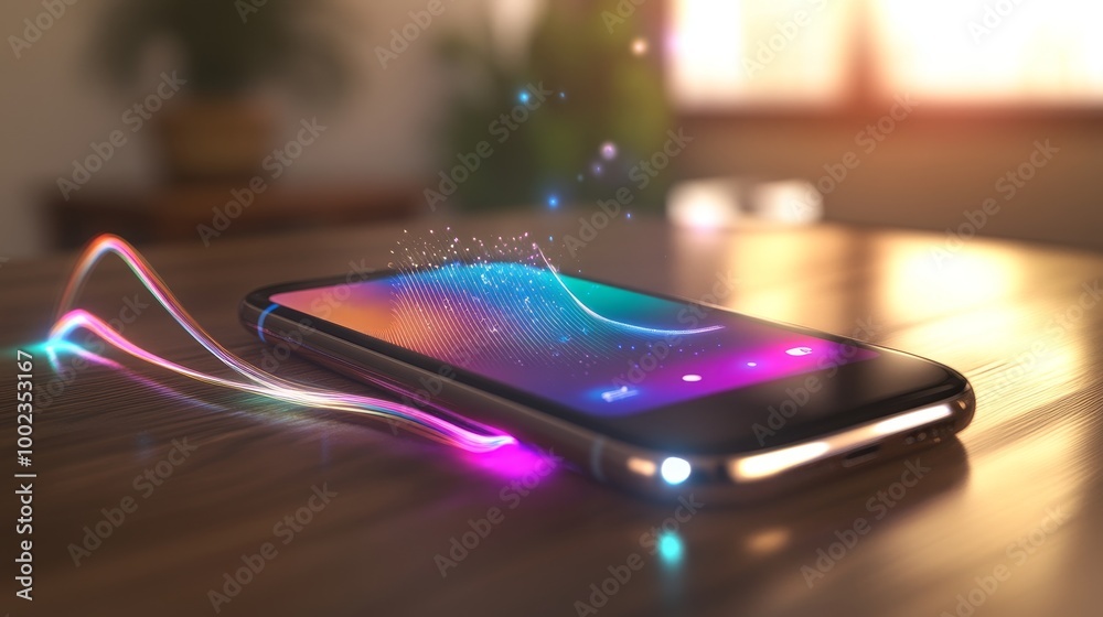 Sleek Voice Assistant Device with Glowing Screen and Hands-Free Microphone Sleek Voice Assistant Device with Glowing Screen and Hands-Free Microphone