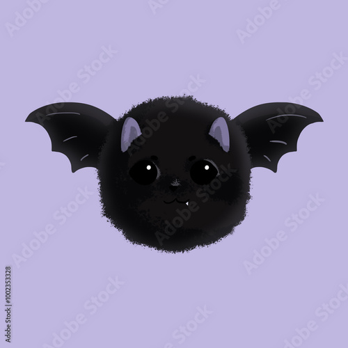 black cute bat, fluffy, halloween