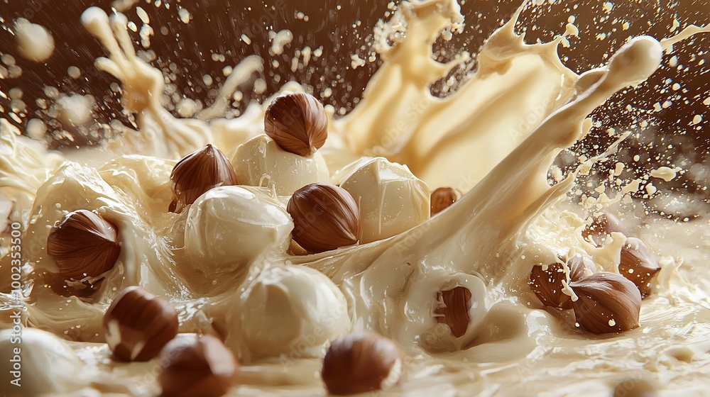 Φωτογραφία A glass of milk with a mix of nuts and milk poured in, topped off with a splas