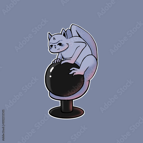 Gargoyle on black layer isolated on purple background, Halloween