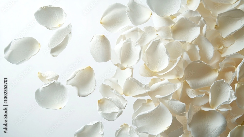 A photo of several white flowers placed on a white background, set against a white wall in the background and a white wall in the foreground A photo of several white flowers placed on a white background, set against a white wall in the background and a white wall in the foreground