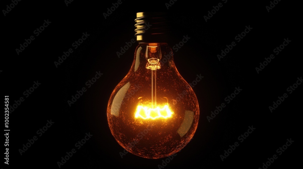 Incandescent Glowing Light Bulb on Black Background. Symbol of Bright Idea and Electricity Concept Incandescent Glowing Light Bulb on Black Background. Symbol of Bright Idea and Electricity Concept