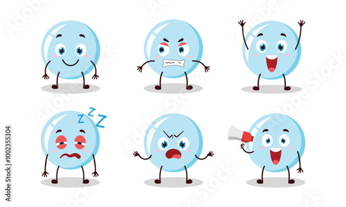 funny bubble cartoon with many expressions vector illustration