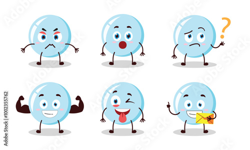 funny bubble cartoon with different expressions character vector illustration