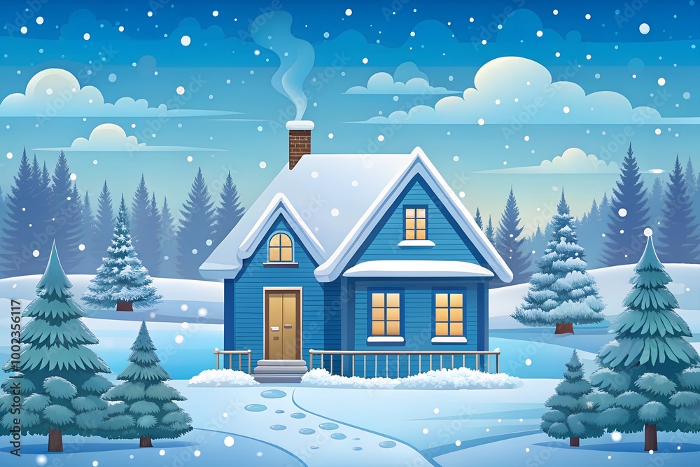 Fototapeta premium Christmas Winter Holiday House Vector Flat Style Illustration type image