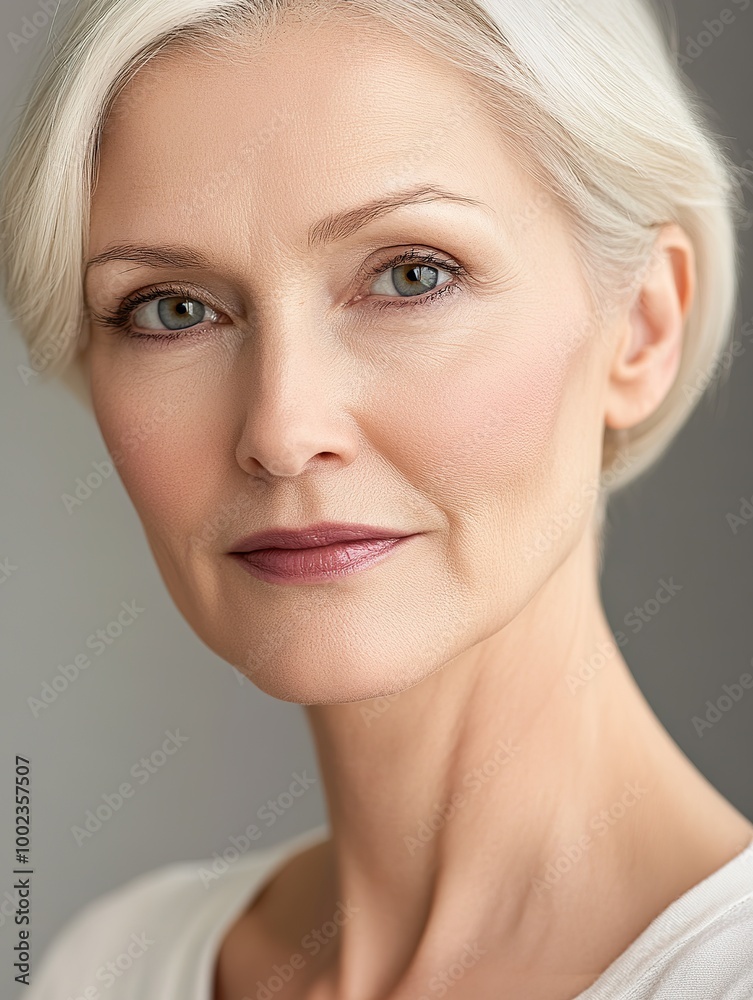 A rich, middle-aged, gentle woman is looking at the camera studio portrait shot A rich, middle-aged, gentle woman is looking at the camera studio portrait shot