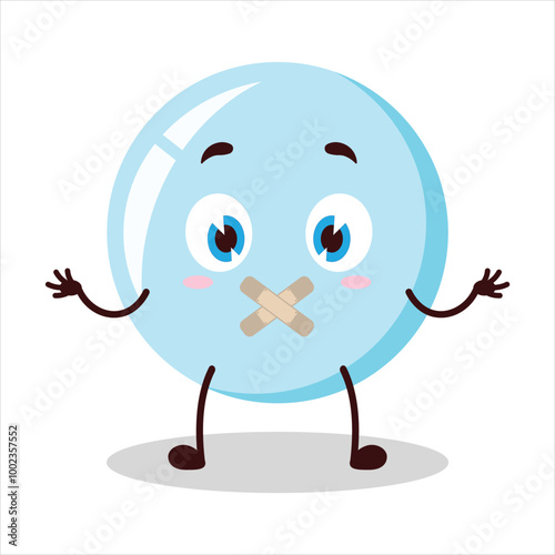 Cute shut up expression of bubble mouth closed with plaster cartoon character
