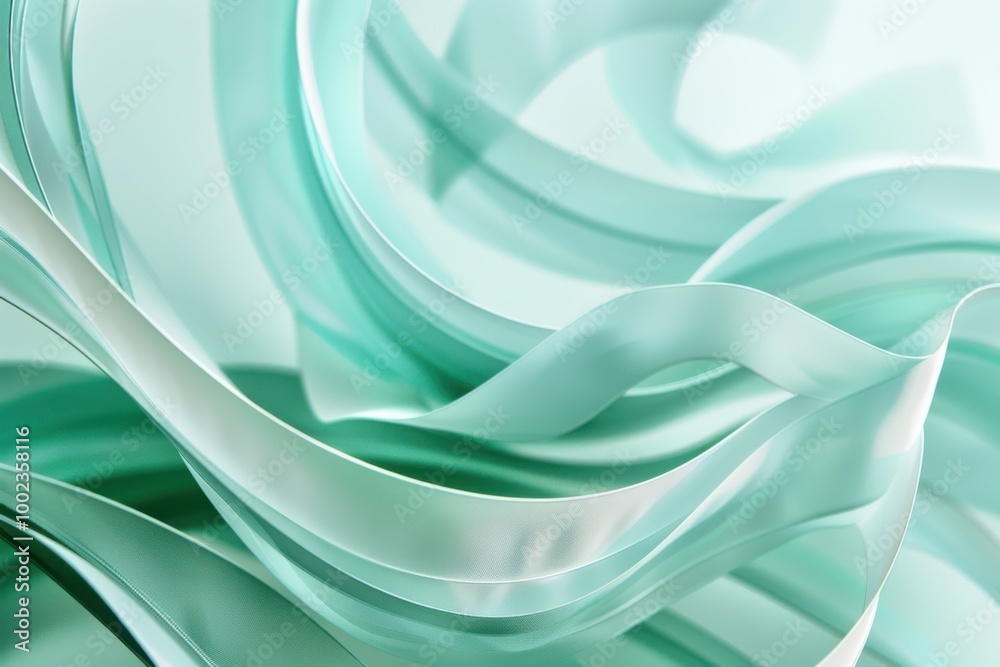 Fototapeta premium Translucent Mint Green Flowing Abstract with Soft Waves and Silky Gradient Design