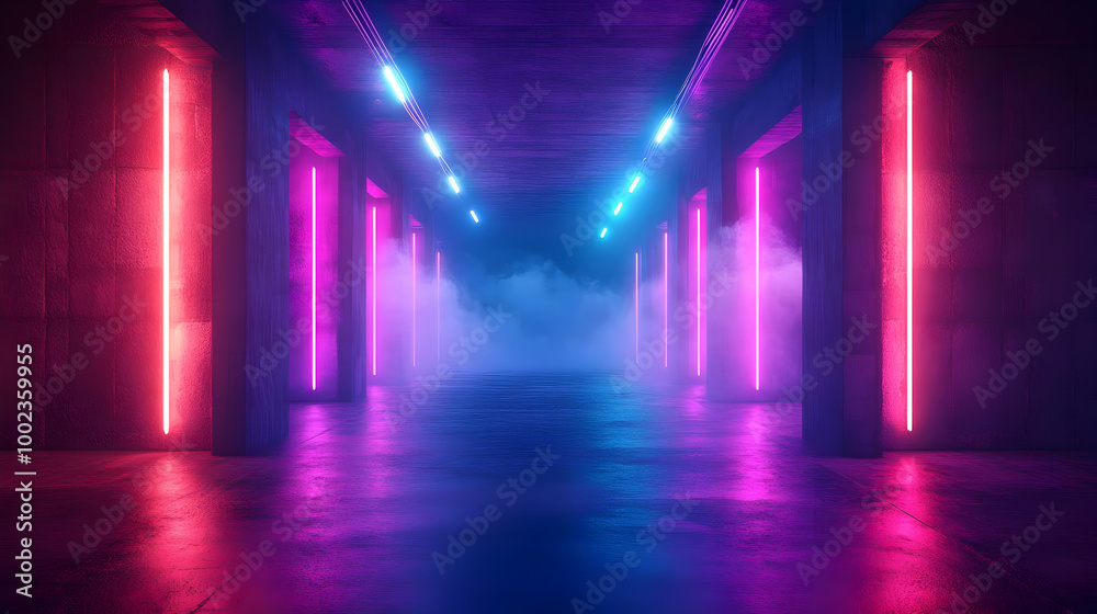 Neon Lights Corridor - 3D Illustration Neon Lights Corridor - 3D Illustration
