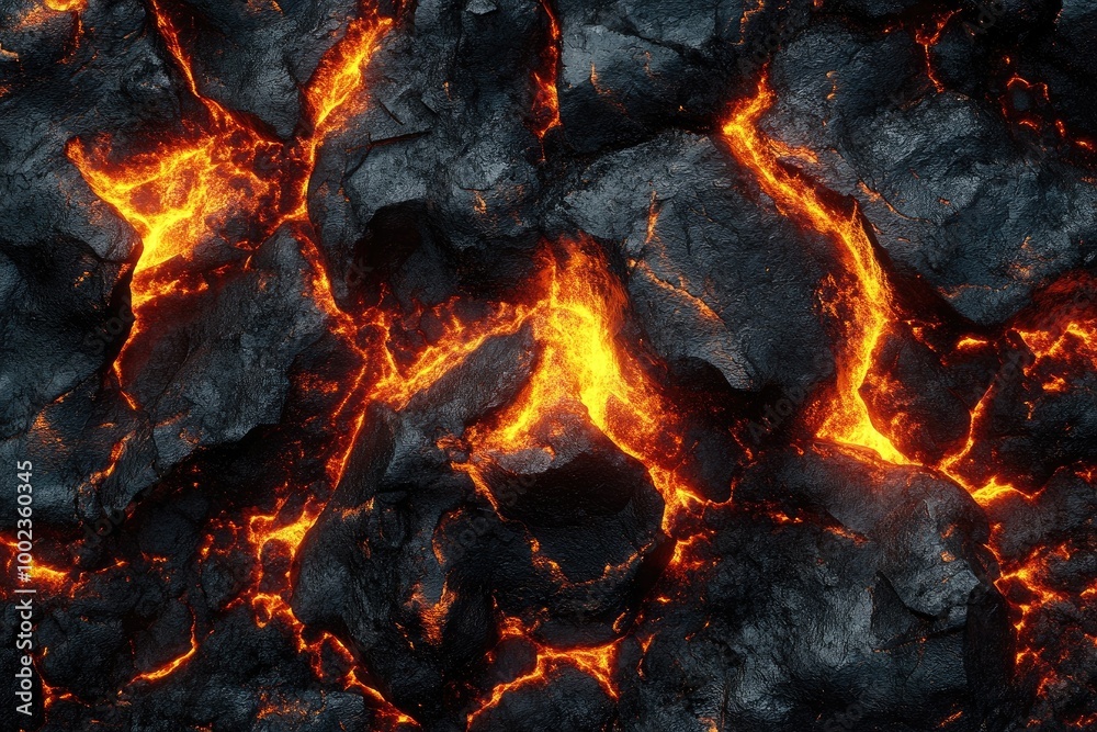Volcanic lava flow texture with fiery molten rock 