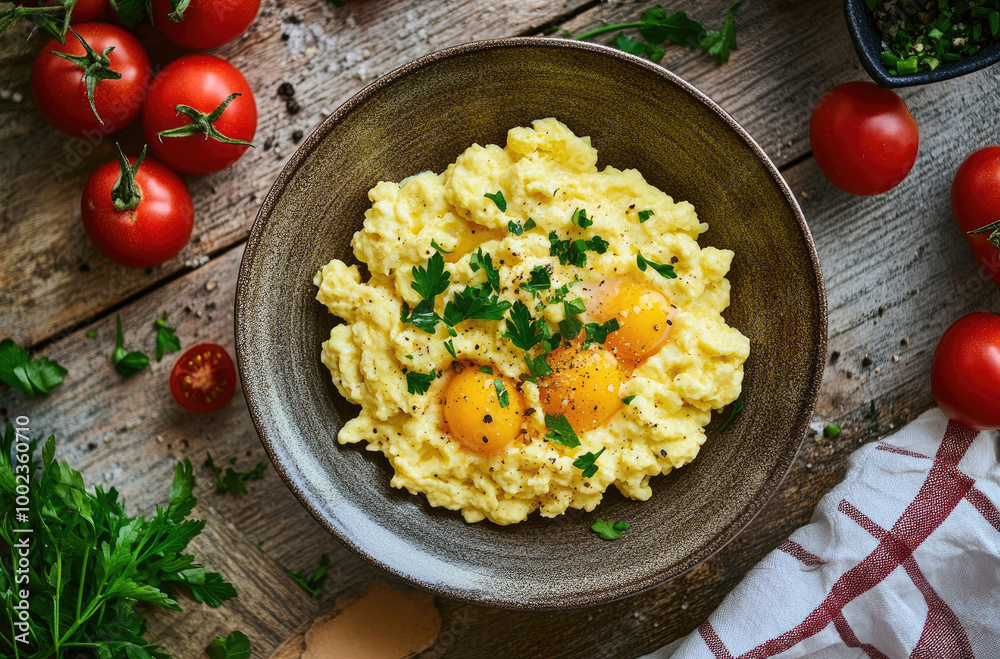 Farm-to-Table Breakfast with Organic Scrambled Eggs and Fresh Veggies Farm-to-Table Breakfast with Organic Scrambled Eggs and Fresh Veggies