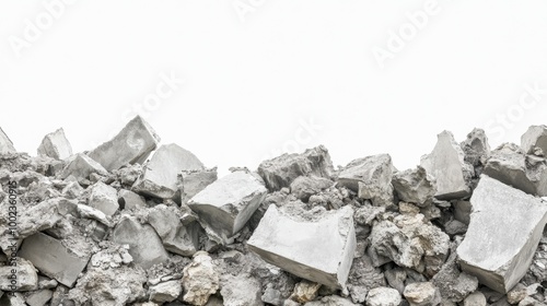 Wallpaper Mural Collection of variously sized concrete debris pieces piled up against a seamless white backdrop, emphasizing their rough, irregular surfaces. Torontodigital.ca