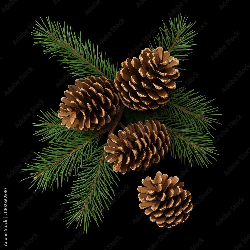Realistic Christmas Tree Pinecones and Branches Arrangement Realistic Christmas Tree Pinecones and Branches Arrangement