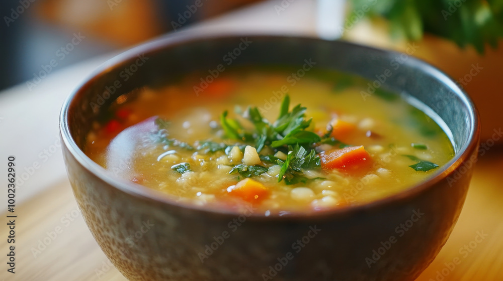 a hearty soup prepared with barley, vegetables, and occasionally meat a hearty soup prepared with barley, vegetables, and occasionally meat
