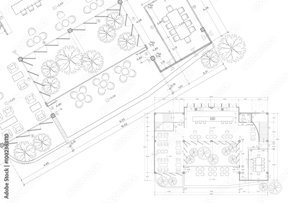 Floor plan designed building on the drawing. Floor plan designed building on the drawing.