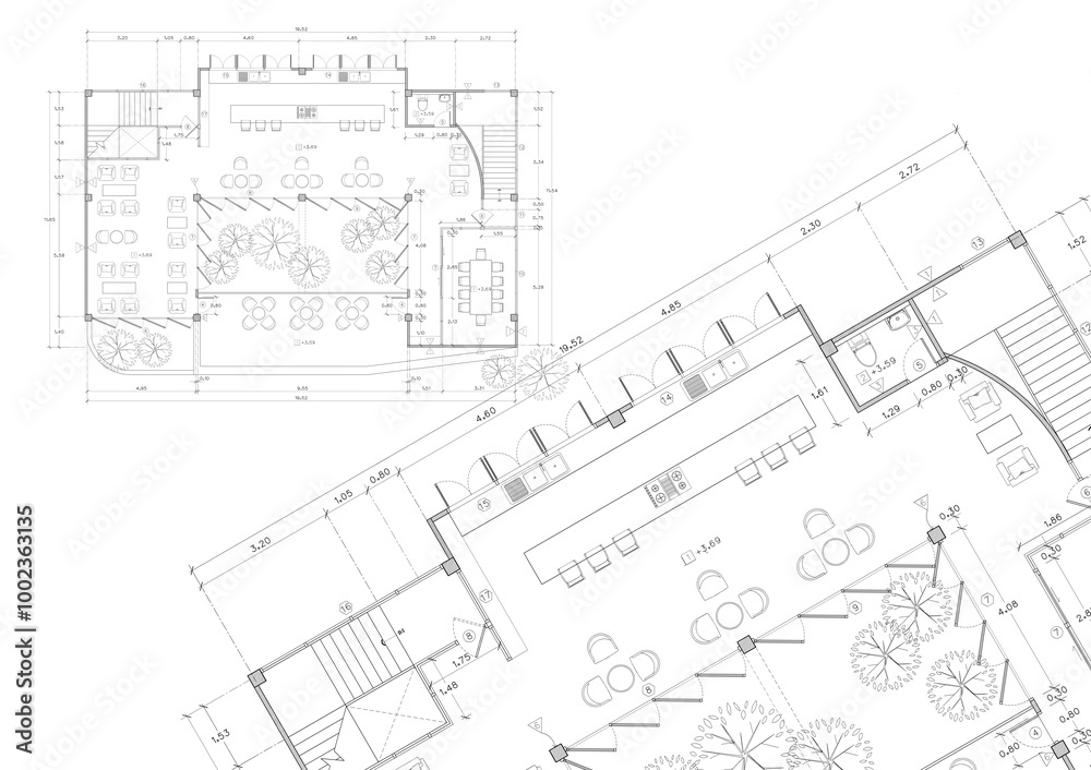 Floor plan designed building on the drawing. Floor plan designed building on the drawing.