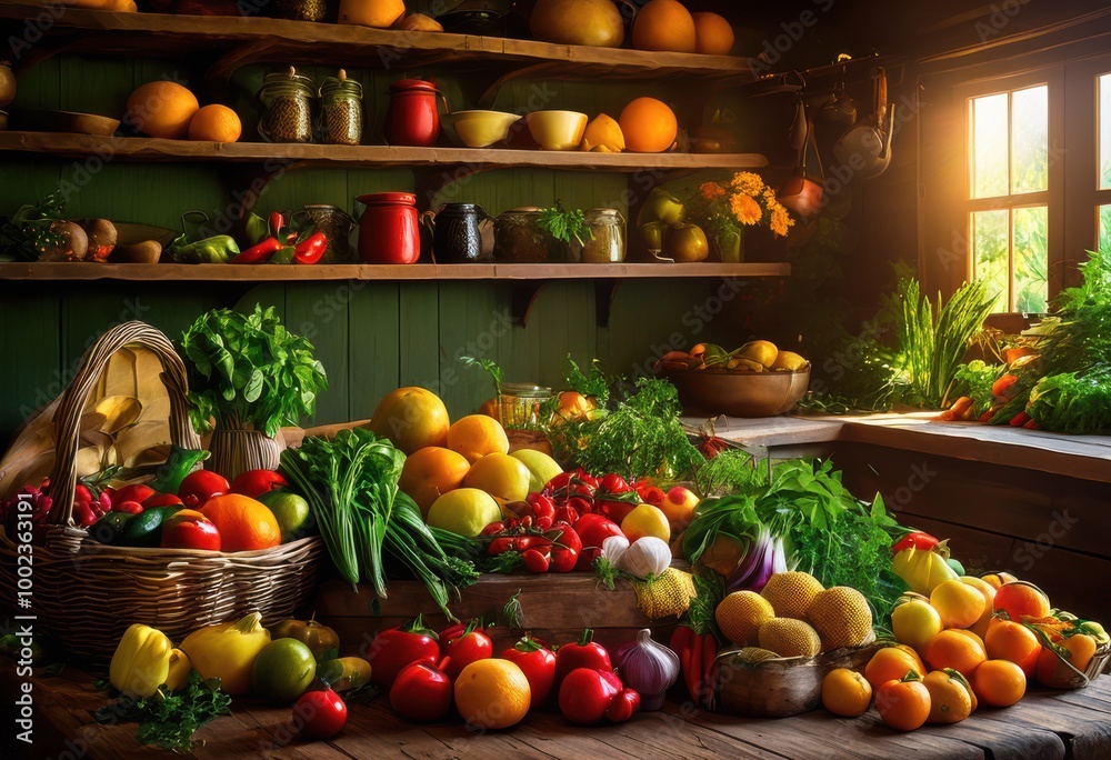 colorful array vibrant farm table produce display featuring variety fruits vegetables ready cooking culinary creations, basket, cuisine, edible, market, food