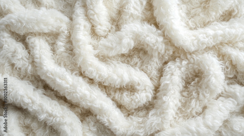 a curly wool-like fur texture, showing soft, dense curls in a creamy white, ideal for a cozy blanket or fabric design. a curly wool-like fur texture, showing soft, dense curls in a creamy white, ideal for a cozy blanket or fabric design.