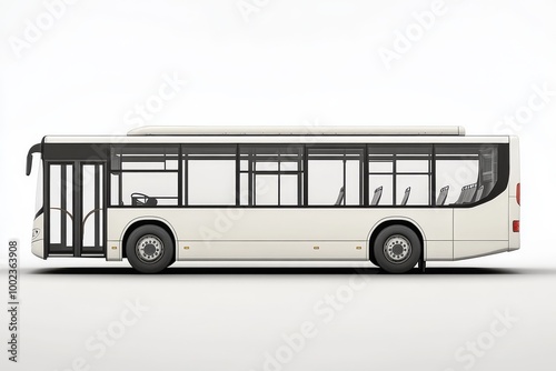 A Side View of a Modern City Bus Parked Indoors During Daylight Hours