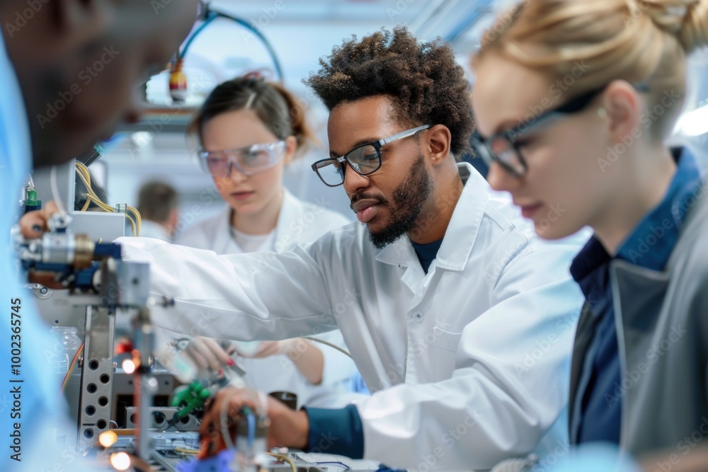 Fototapeta premium Collaborative team of engineers and scientists working on innovative technology development