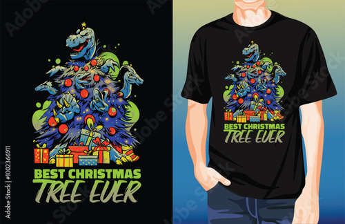 Dino Christmas Tree t-shirt design unique idea