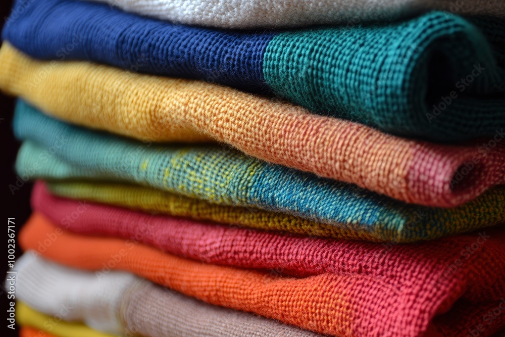 stack of colourful cotton clothes, close up pile of clothing with generative ai stack of colourful cotton clothes, close up pile of clothing with generative ai