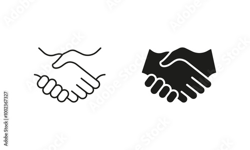 Deal Icon. Handshake Line and Silhouette Icon Set. Business Partnership, Hand Shake Symbol. Professional Agreement. Editable Stroke. Isolated Vector Illustration