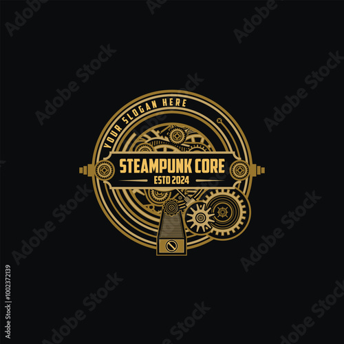 Steampunk badge logo with vintage gear circle machine