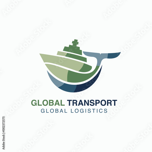 Design a modern, sleek transportation logo that combines a ship's hull with the shape of a whale, conveying a global logistics concept.