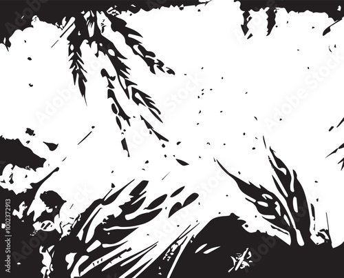 White rice in black on transparent background. Organic texture. Silhouette of rice flakes, spread on the flat surface or table