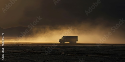 Truck Driving Through Desert Dust
