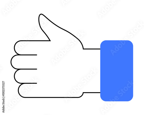 A simple thumb-up hand gesture with a blue cuff signifies approval or a positive response. Ideal for social media, feedback, approval, positive reinforcement, digital communication. Vector art