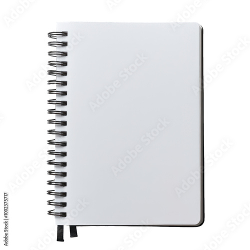 Open Spiral notebook on a blank sheet of paper isolated on a cut out PNG transparent background