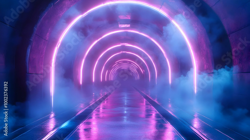 Neon Lights Tunnel 3D Rendering