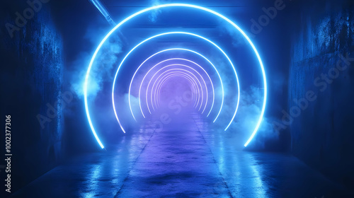 Neon Circle Tunnel 3D Illustration