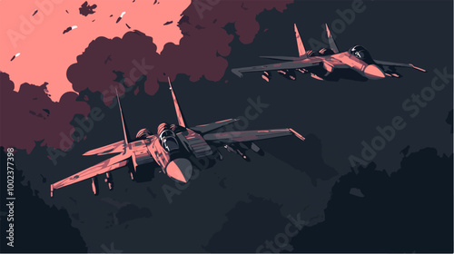 Illustration of a jet fighter. Air force. Military aircraft. Plane.