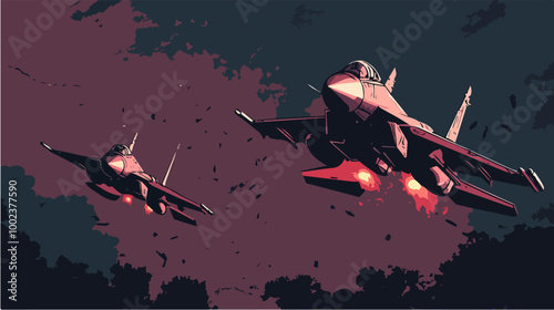 Illustration of a jet fighter. Air force. Military aircraft. Plane.