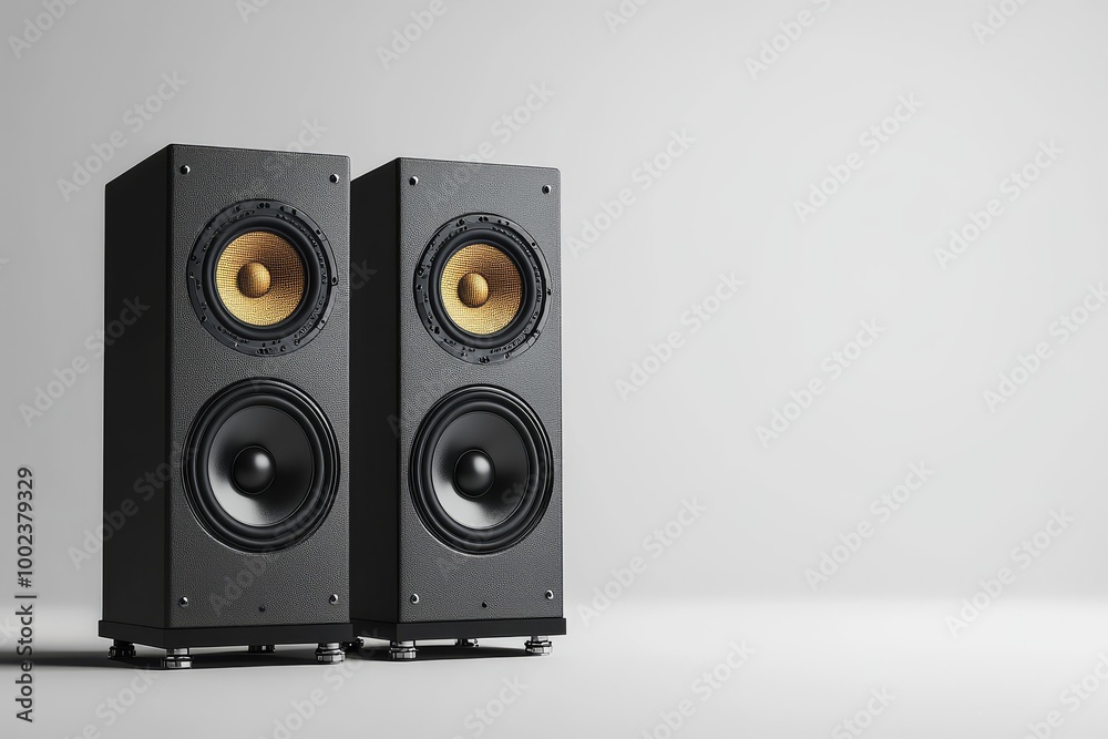 Stylish Black Audio Speakers Positioned on a Light Backdrop for Modern Interior Design Aesthetics Stylish Black Audio Speakers Positioned on a Light Backdrop for Modern Interior Design Aesthetics