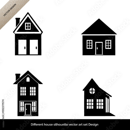 Diverse House Design Styles  Silhouette Vector Art Set