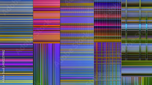 Abstrakter grafischer Hintergrund mit Linienförmigen Farbigen Balken Flächen unterteilt in verschiedenen Bildabschnitte, geometrisch angeordnete Farben, farbiges  Testbild photo