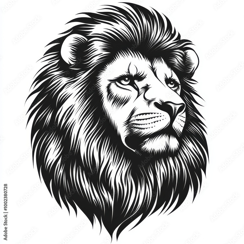 Intricate Black and White Illustration of a Majestic Lion’s Head With Detailed Mane Intricate Black and White Illustration of a Majestic Lion’s Head With Detailed Mane