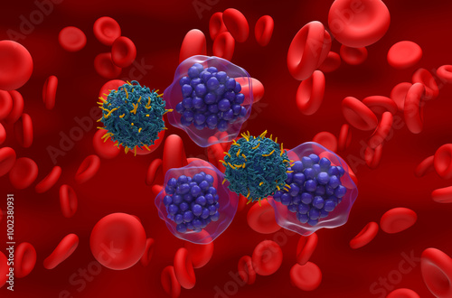CAR T cell therapy in Diffuse large B-cell lymphoma (DLBCL) - isometric view 3d illustration photo