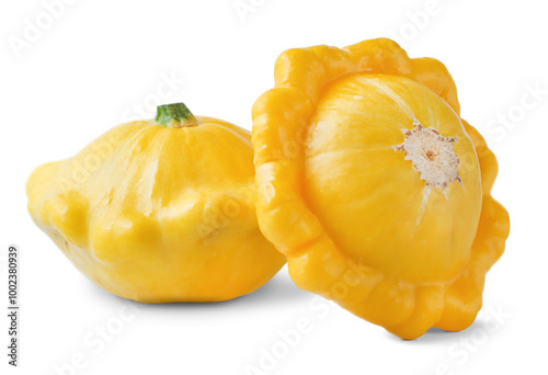 two yellow pumpkins isolated on white photo