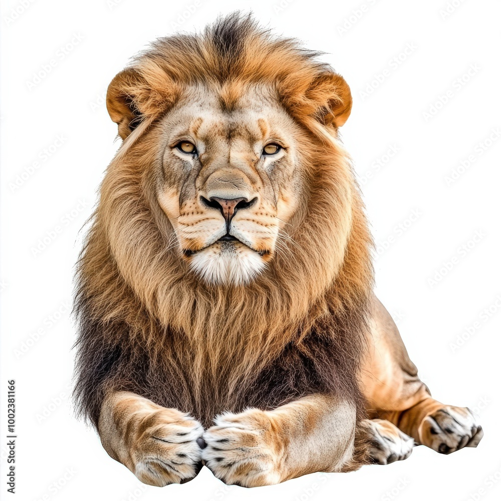 Lion Isolated On White. Majestic Wild Animal with Feline Mane in King of the Jungle Portrait Lion Isolated On White. Majestic Wild Animal with Feline Mane in King of the Jungle Portrait