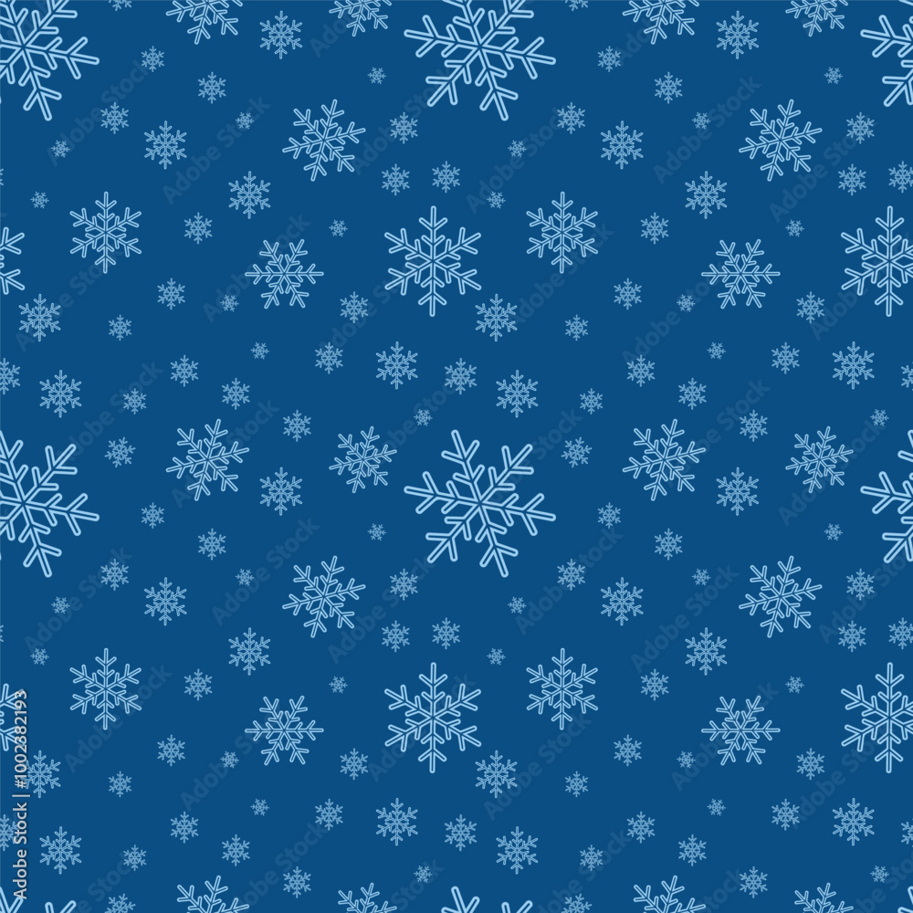 Seamless winter pattern with snowflakes on a blue background, perfect for festive or seasonal designs Seamless winter pattern with snowflakes on a blue background, perfect for festive or seasonal designs