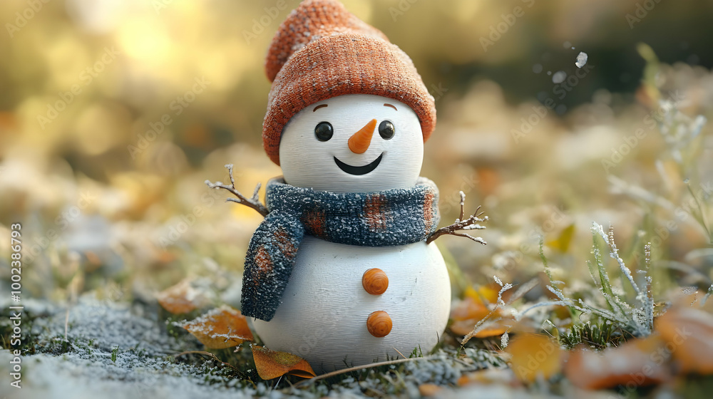 Obraz premium Smiling Snowman in Winter Wonderland 3D Illustration