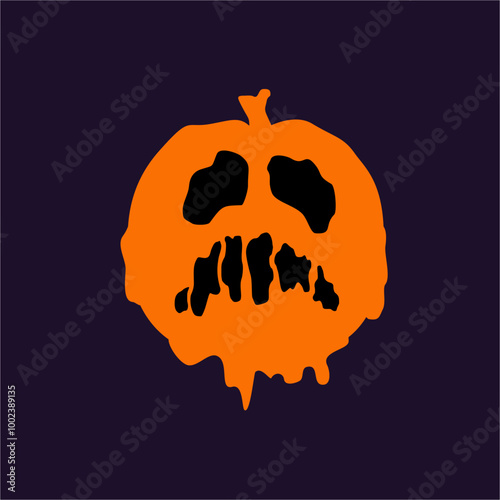 Creepy Melting Jack-o'-Lantern Illustration with Eerie Face. Ideal Vector Art for Halloween-Themed Invitations, Posters, Merchandise, and Digital Projects