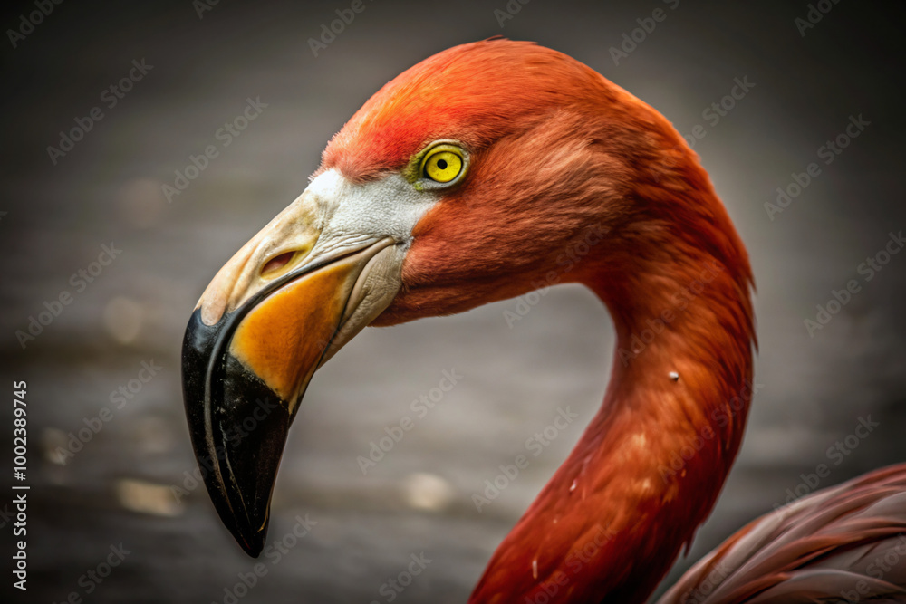 Fototapeta premium close up of flamingoflamingo, bird, pink, animal, beak, zoo, nature, wildlife, neck, water, tropical, red, feather, wild, head, phoenicopterus, orange, portrait, feathers, exotic, beautiful, birds, ey