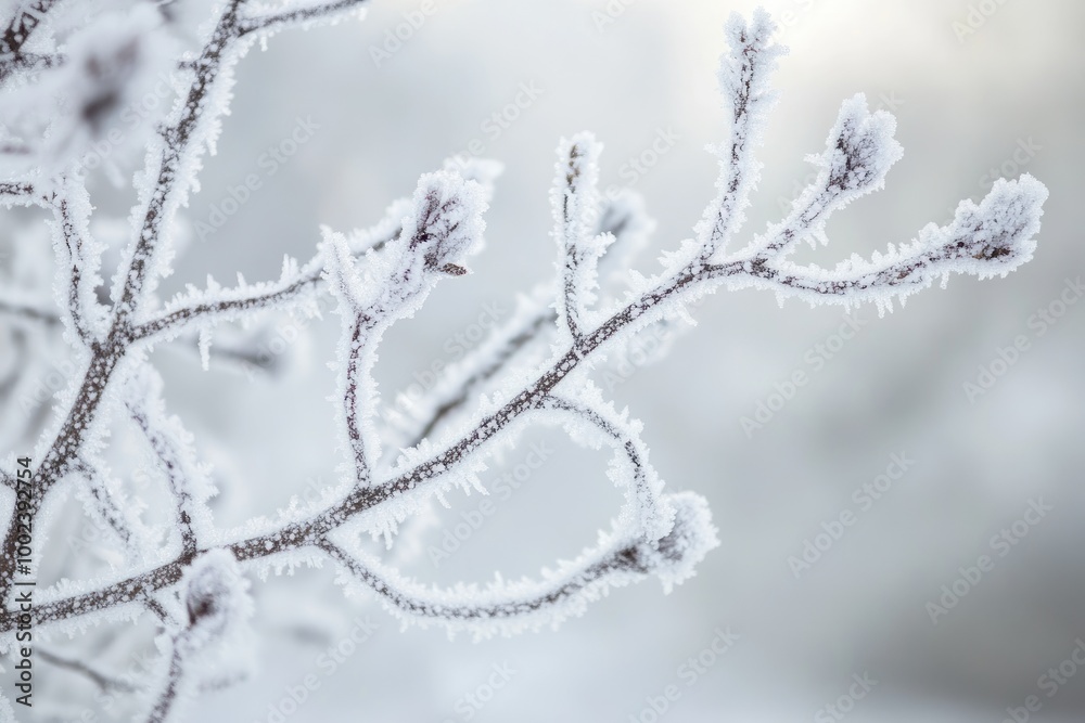 A Close-up of a Frost-Covered Branch in Winter A Close-up of a Frost-Covered Branch in Winter